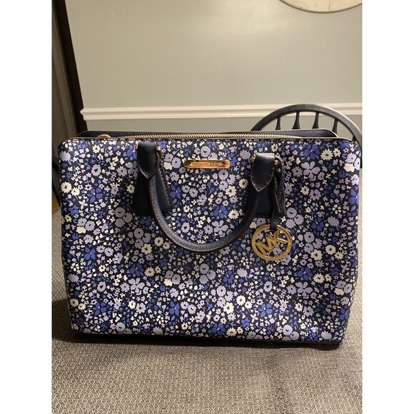 Michael Kors Camille Blue Floral Large Satchel Handbag Purse NWT $368 - Picture 1 of 12